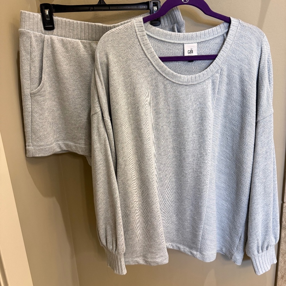 CAbi Light Gray/Blue Cozy Sweatshirt and Shorts Set